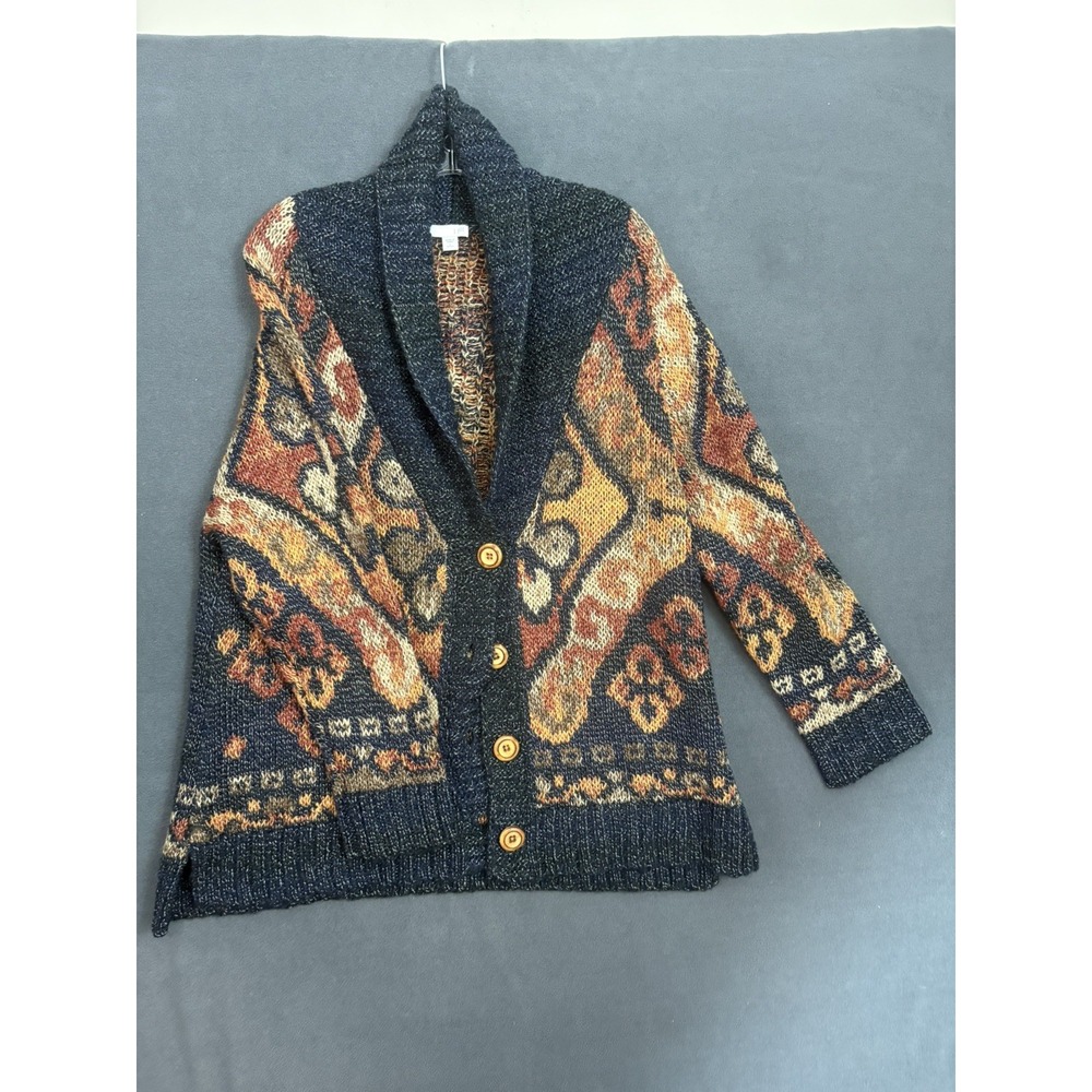 J Jill Bloomsbury Southwestern Cardigan Sweater L Large Petite Wool Blend Aztec